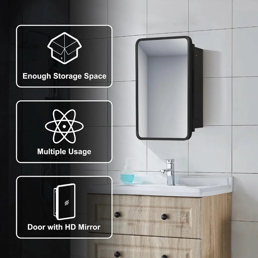 Modern Black Frame Medicine Cabinet Mirror